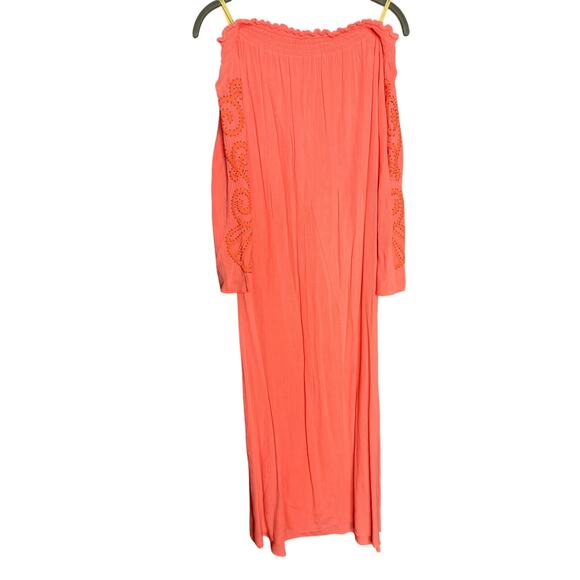 Lilly Pulitzer Nita Maxi Dress Off The Shoulder Guava Melon Beaded Size Small - Picture 11 of 11